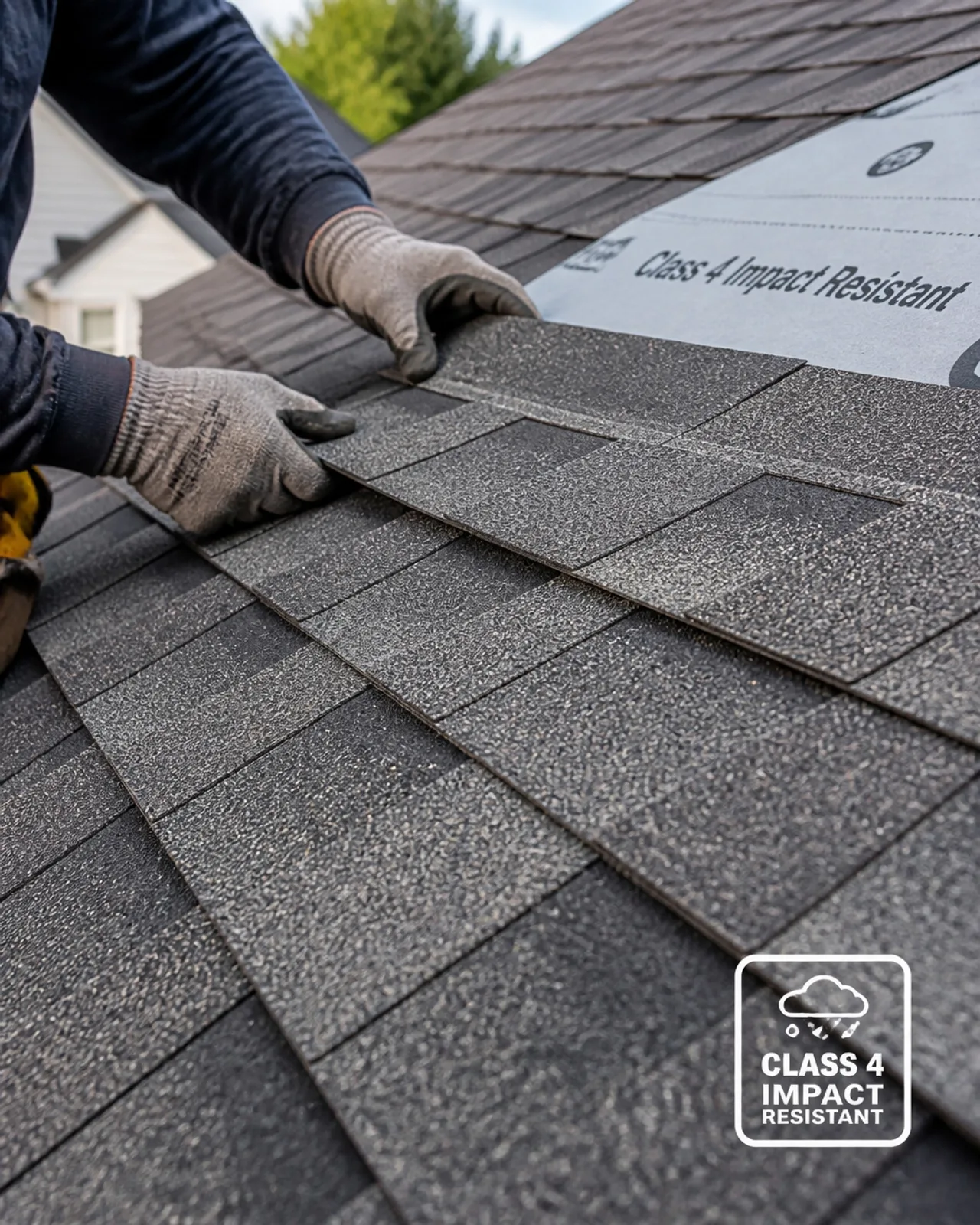 Close-up of impact-resistant shingles